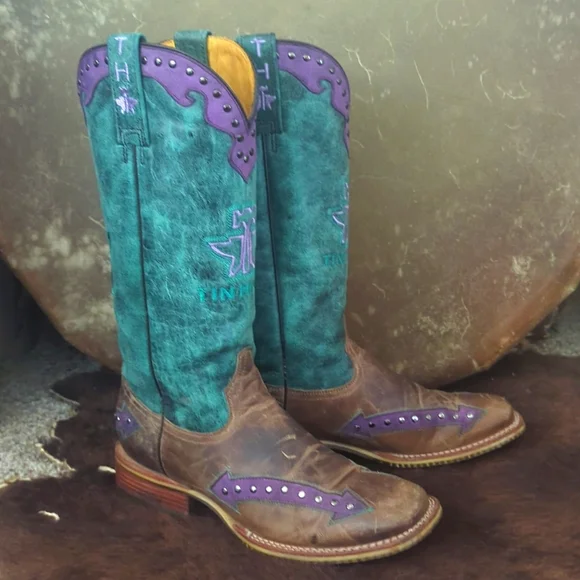 TIN HAUL ladies "WILD ROSE" cowboy boots brown/teal/purple leather Arrows sz 8 - Picture 5 of 16